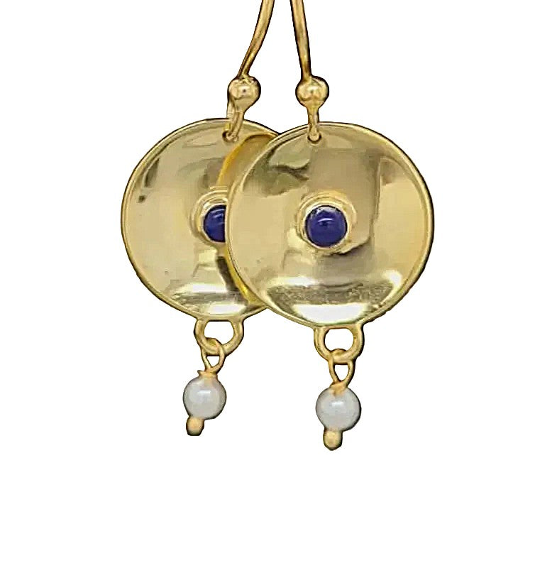 Gold over sterling silver earrings - the blue of the lapis contrasts beautifully with the pearl drop