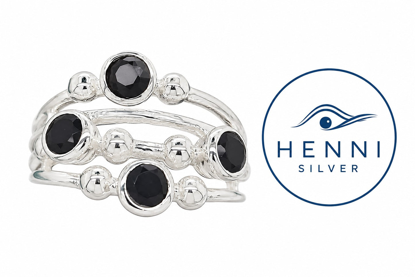 Sterling Silver Black Onyx Multi-Strand Ring