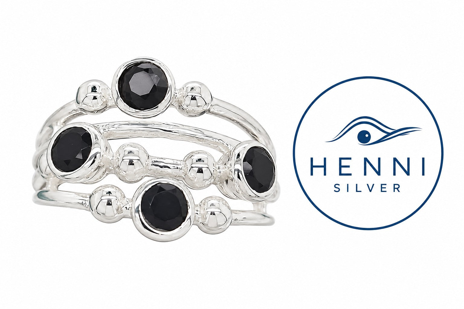 Sterling Silver Black Onyx Multi-Strand Ring