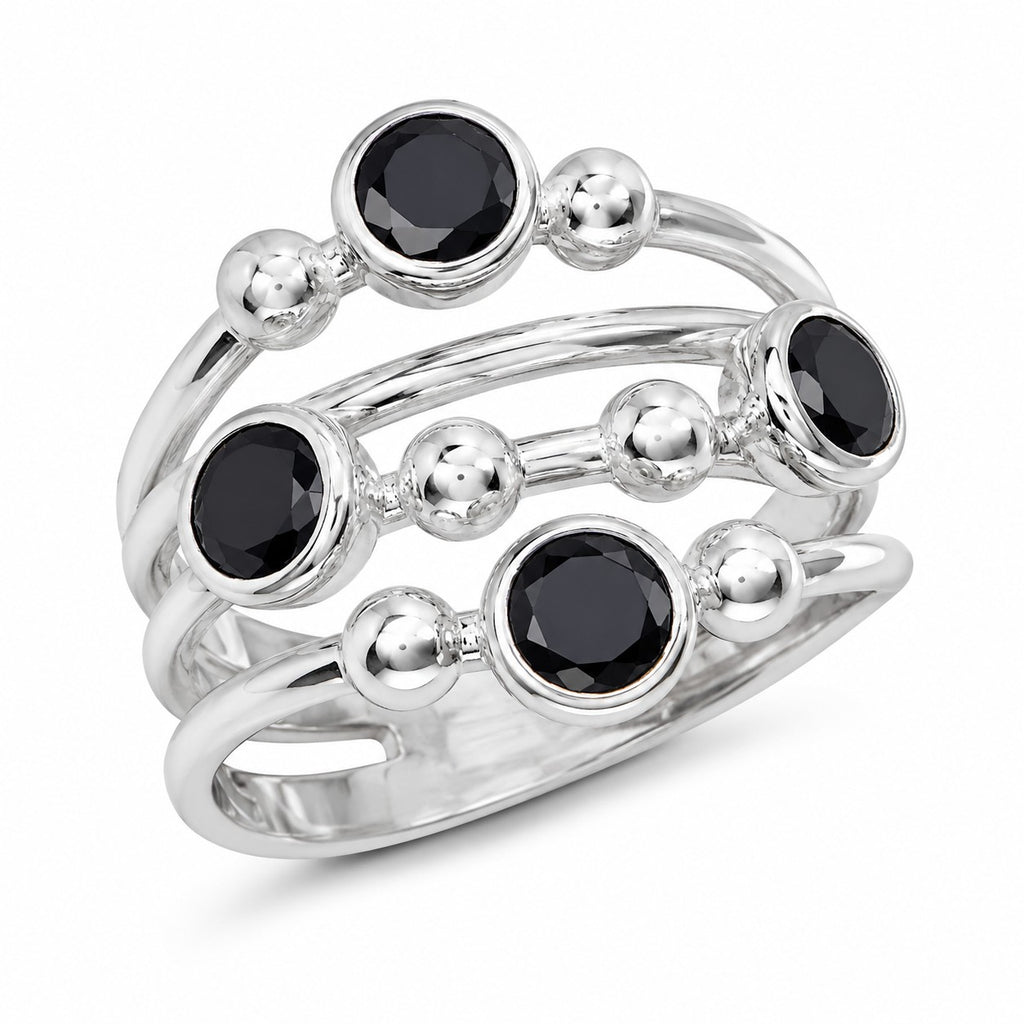Sterling Silver Black Onyx Multi-Strand Ring