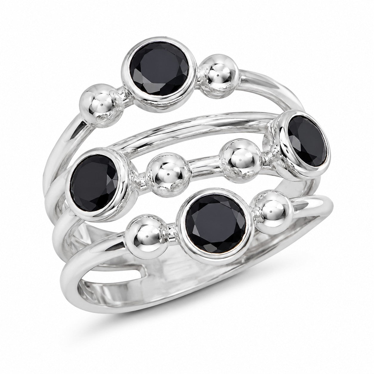 Sterling Silver Black Onyx Multi-Strand Ring