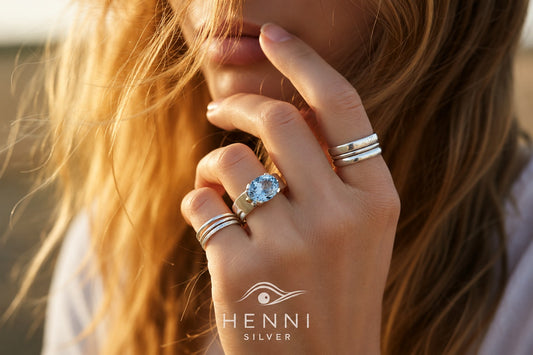 Bold shape. Cool blue glow 💙 A high quality cut blue topaz set in sterling silver with a strong claw setting, wide band and a subtle gold