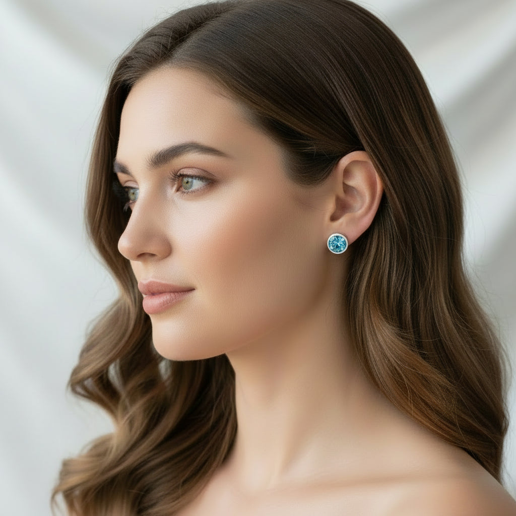 Divine Natural  Blue Topaz 925 Sterling Silver Stud Earrings