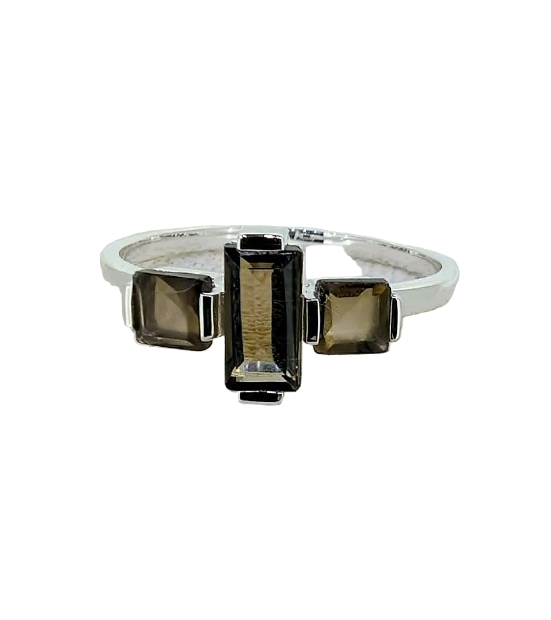 Art Deco smoky quartz ring crafted in sterling silver
