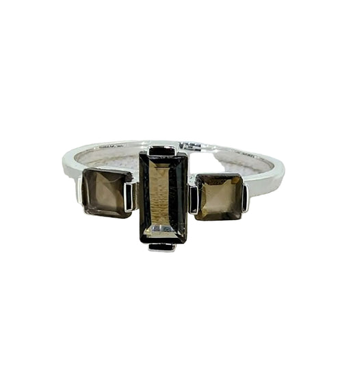 Art Deco smoky quartz ring crafted in sterling silver
