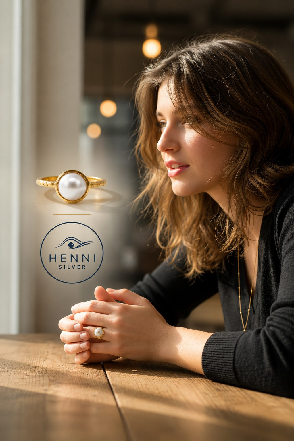 A delicate pearl embraced by a pond of gold resting on a fine patterned round band ring